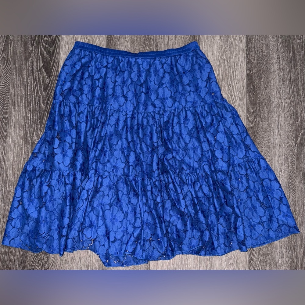 LINEA by Louis Dell’Olio blue floral lace mid calf midi skirt Petite Large PL